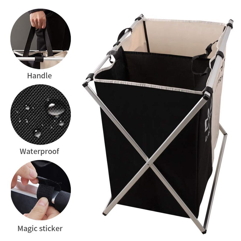 Nicesail Laundry Basket 2 Section Hamper Washing Storage Basket Bag, Folding Hamper Waterproof & Aluminum X-Frame, Cloth Organizer Durable Laundry Basket for Bathroom Home with Carrying Handle - Image 4